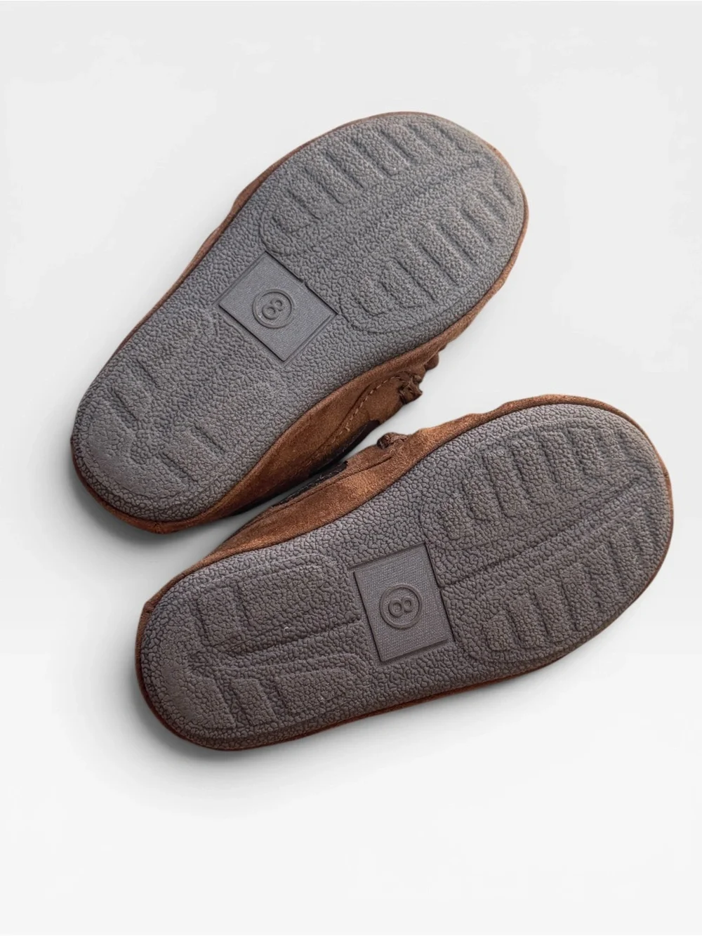 Kids Brown Suede Moccasin Slippers Size 8 Toddler Girls
